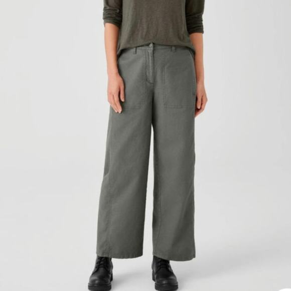 NWT Eileen Fisher Cotton Hemp Stretch Wide Leg Ankle Pant in Grove - Picture 1 of 8